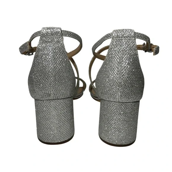 Nina Women's Silver Glitter Block Heel Sandals Sparkle Ankle Strap Shoes 7W - Picture 3 of 6